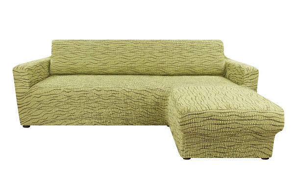 Еврочехол Чехол на угловой диван с выступом справа "Тела" Ридже зеленый